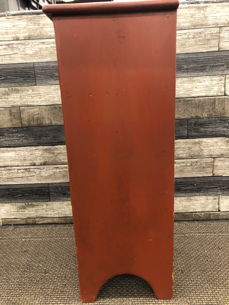 PRIMITIVE 4-DRAWER RED-WOOD STORAGE CABINET.