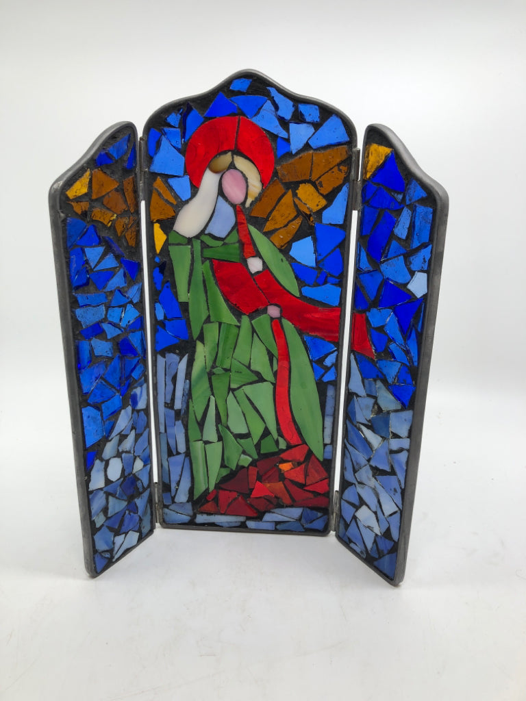 STAINED GLASS ANGEL TRIFOLD TABLETOP PANEL.