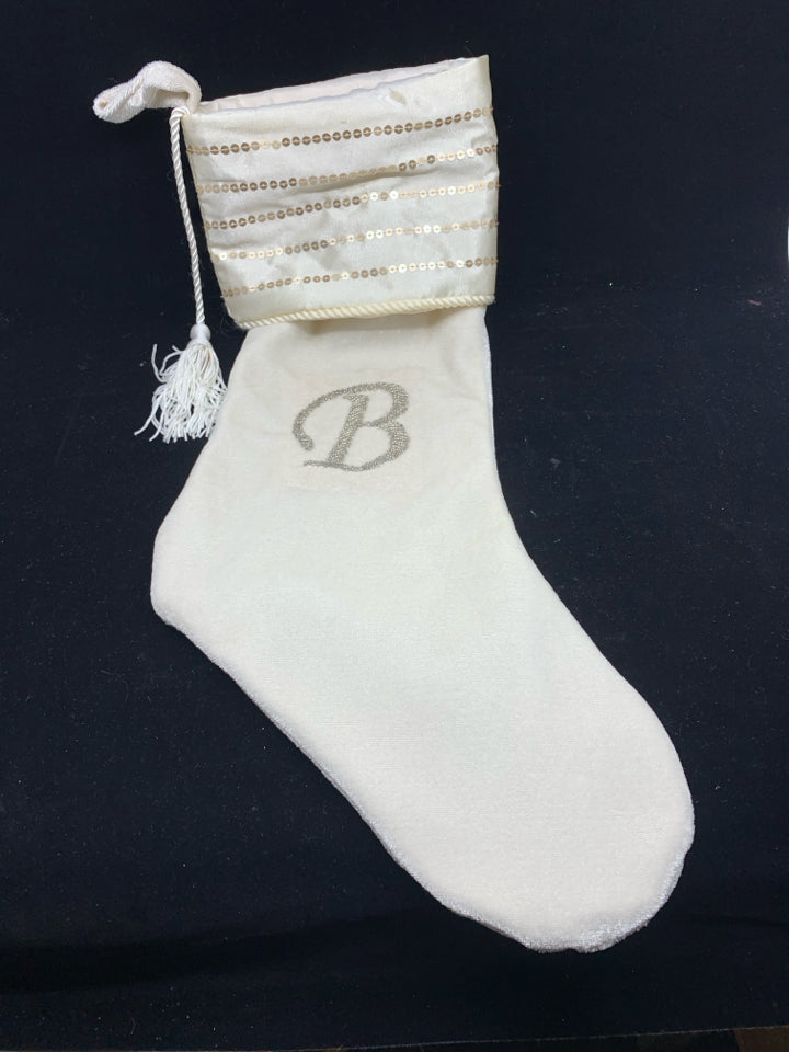 CREAM STOCKING WITH "B".