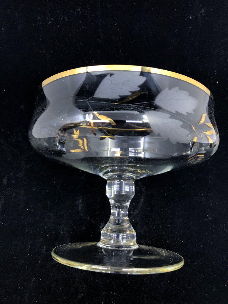 FOOTED ETCHED LEAF W GOLD ACCENTS CANDY DISH.