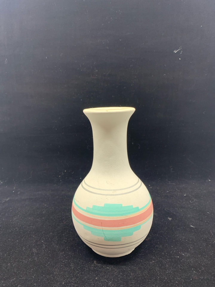 TEAL AZTEC POTTERY VASE.