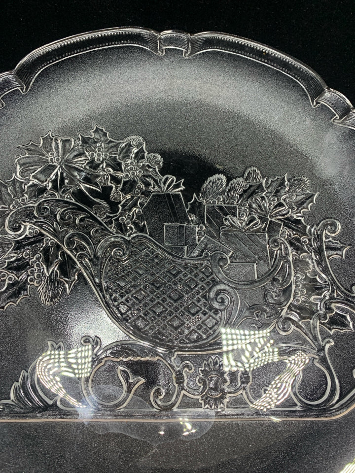 SLEIGH EMBOSSED CLEAR CUT GLASS PLATTER.