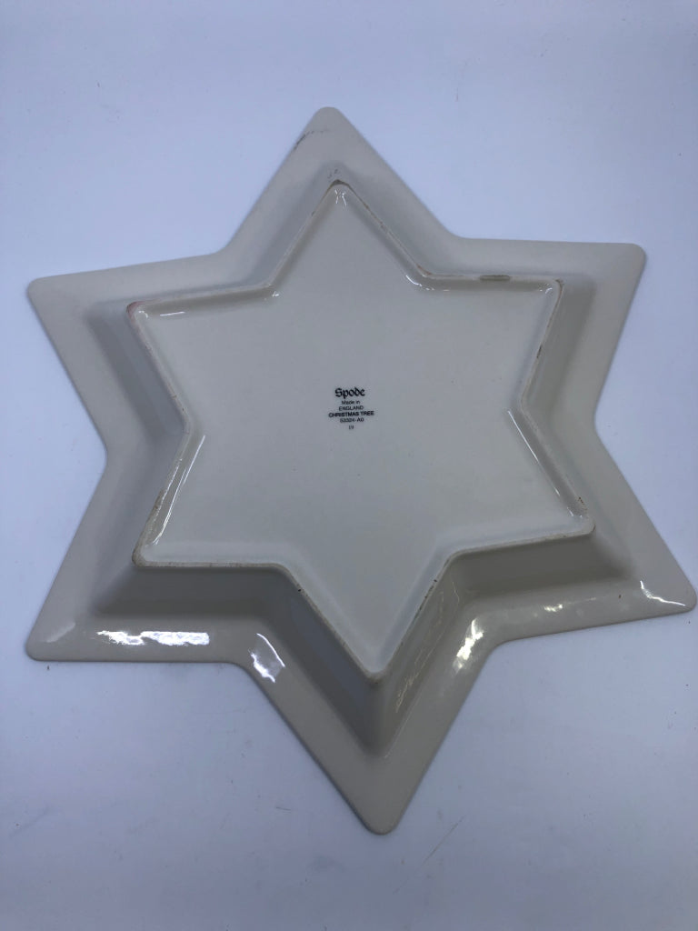 SPODE CHRISTMAS TREE GREEN STAR EDGE SERVING DISH.