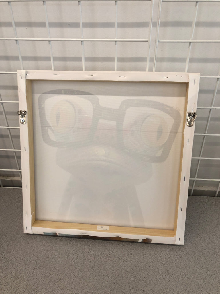 TEXTURED COLORFUL FROG WITH GLASSES CANVAS ART.