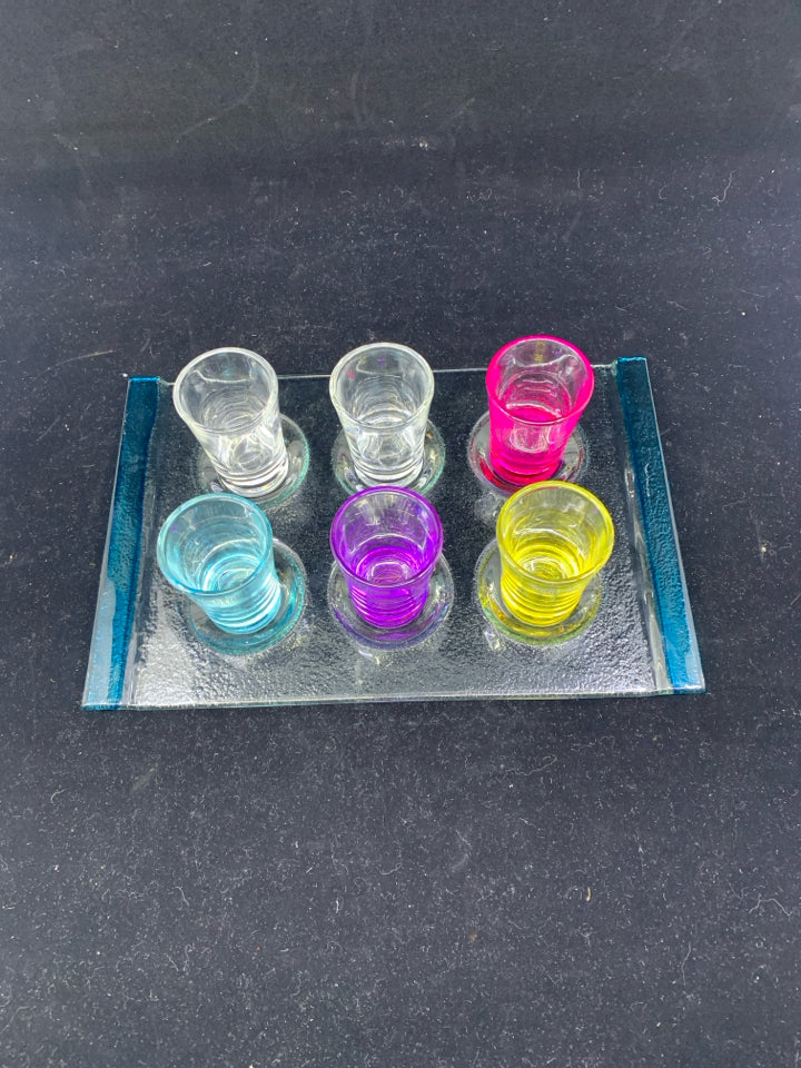 7PC BLOWN GLASS SHOT GLASS SET.