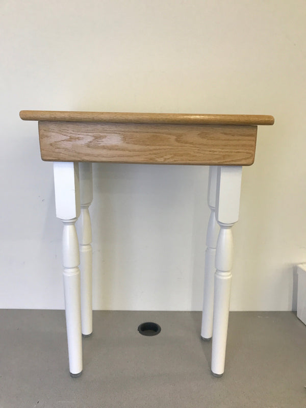 HANDMADE SOLID WOOD TOP WHITE LEGS SIDE TABLE.