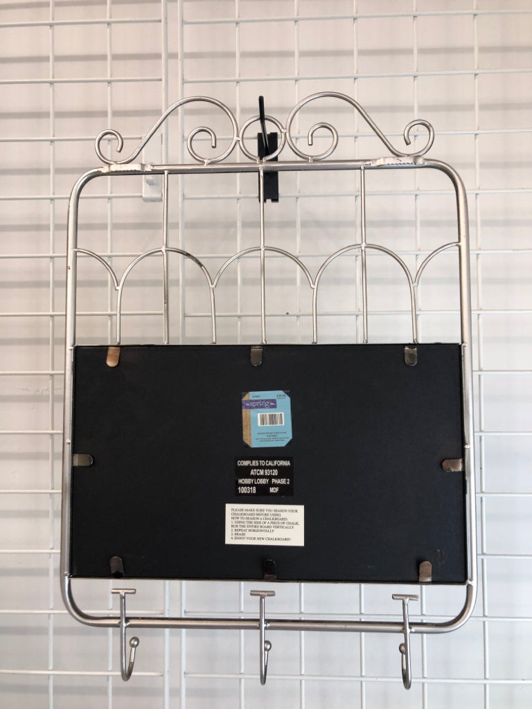 RUSTIC METAL WALL HOOKS/CHALK BOARD.