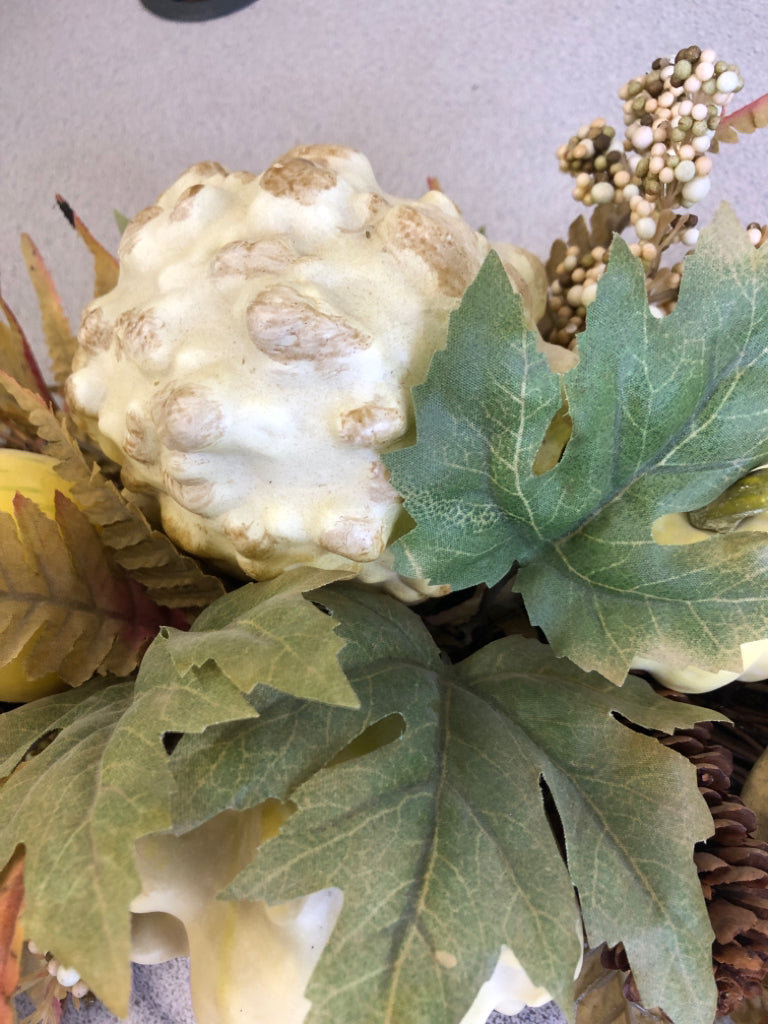 WHITE FAUX FALL FLORAL SWAG/ CENTERPIECE.