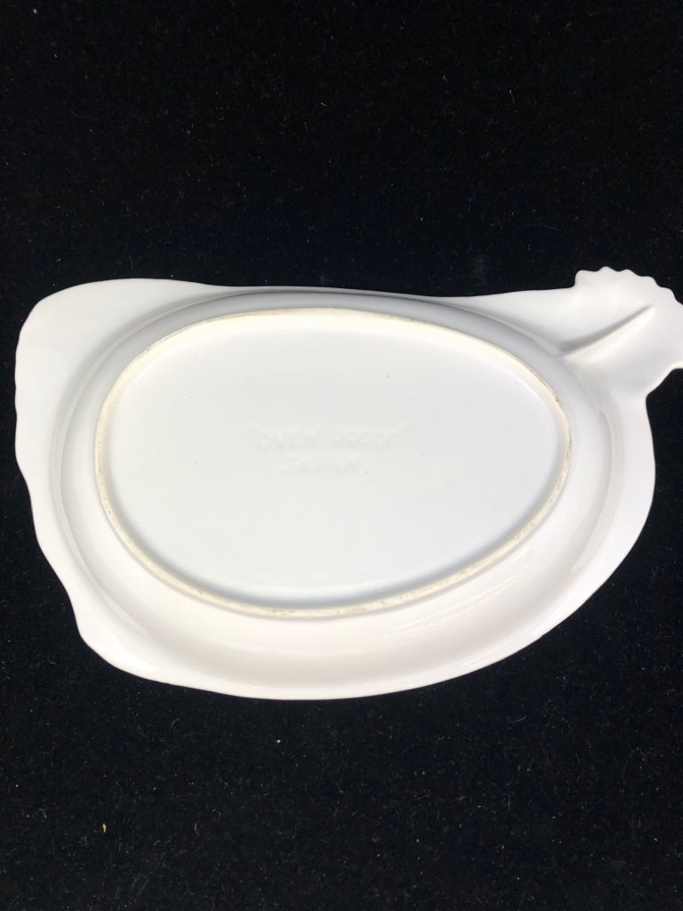 2 WHITE SERVING DISHES - CHICKEN AND DUCK.