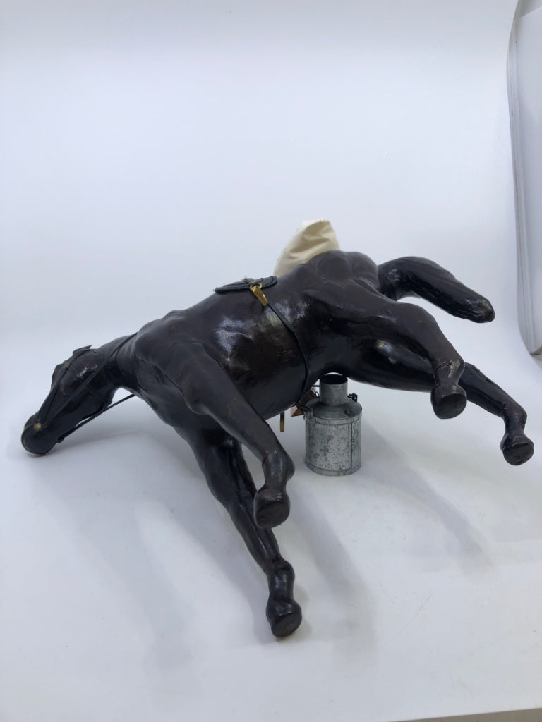 BYERS CHOICE HORSE W SACK AND PAILS.