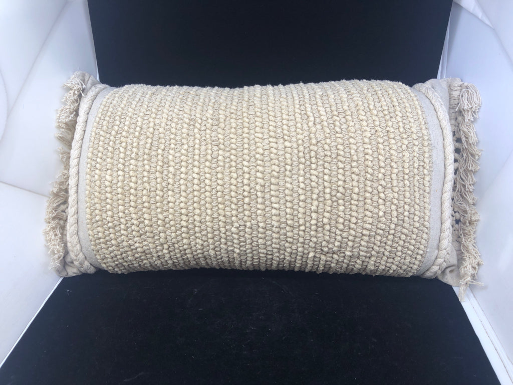 TAN/GREY RECTANGLE PILLOW.
