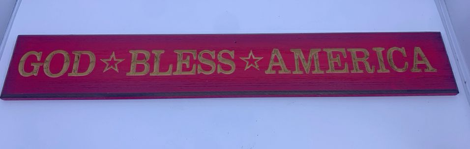 GOD BLESS AMERICA RED WOOD WALL SIGN.