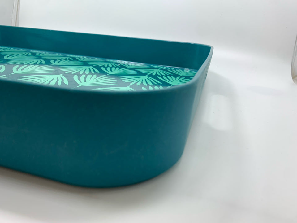 TEAL MELAMINE RECTANGULAR TRAY.