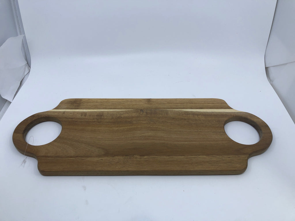 WOOD CUTTING/ SERVING BOARD- CIRCLE CUT OUT HANDLES.