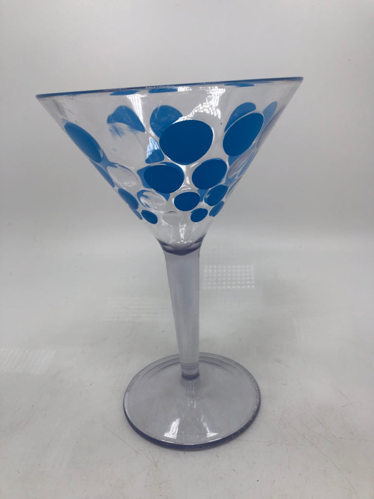 4 PLASTIC MARTINI GLASSES W/COLORFUL POLKA DOTS.