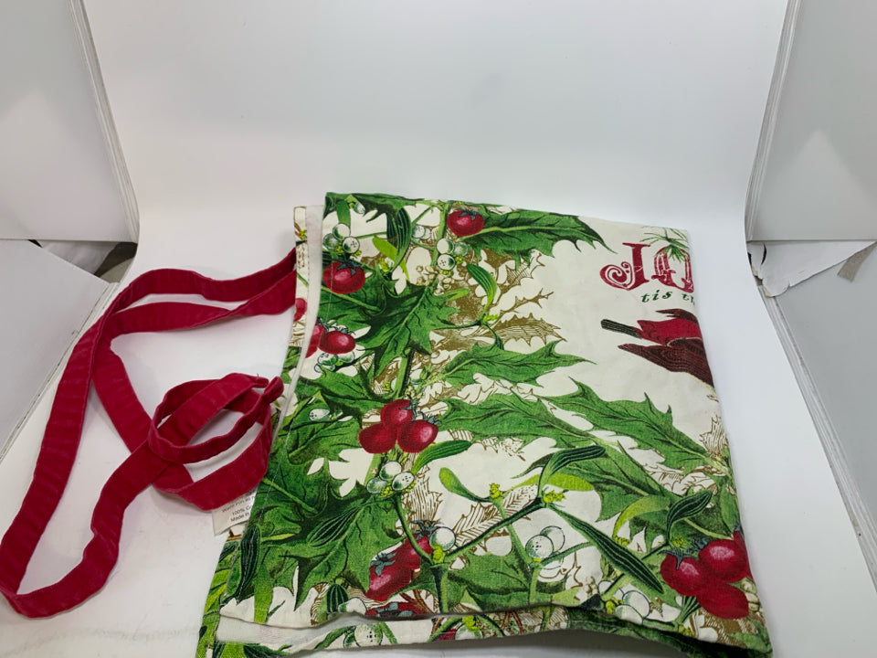 JOY TIS THE SEASON W/ HOLLY/BIRDS/BELLS BIB APRON.