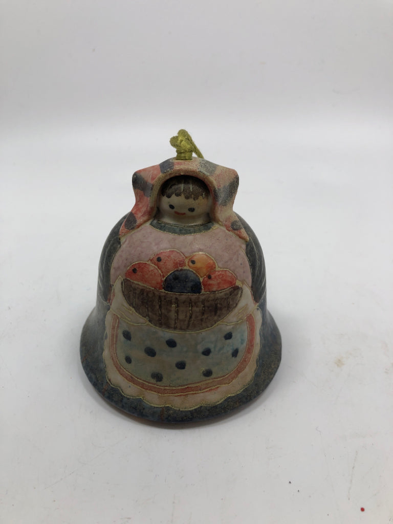 POTTERY SMALL HANGING BELL- PINK/ BLUE.