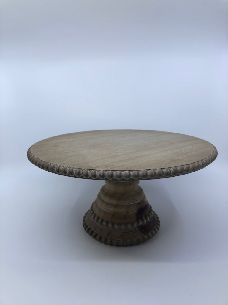 WOODEN FOOTED CAKE STAND.