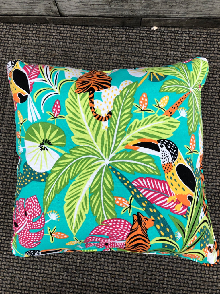 COLORFUL TIGER & PALM TREE PILLOW.