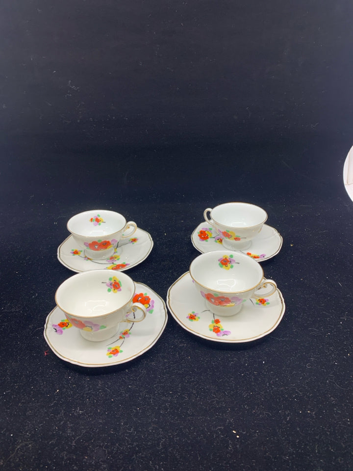 8 PC VTG THOMAS BAVARIA FLORAL TEA SET -4 CUPS, 4 SAUCERS.