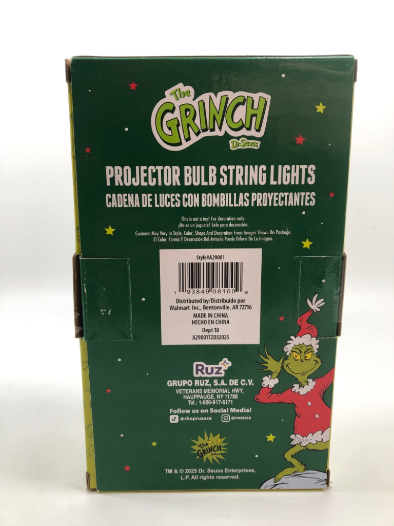 NIB GRINCH PROJECTOR BULB STRING LIGHTS.