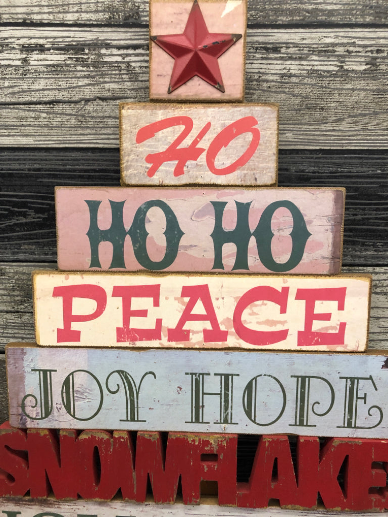 HO HO HO PEACE TREE SHAPED SIGN STAKE.
