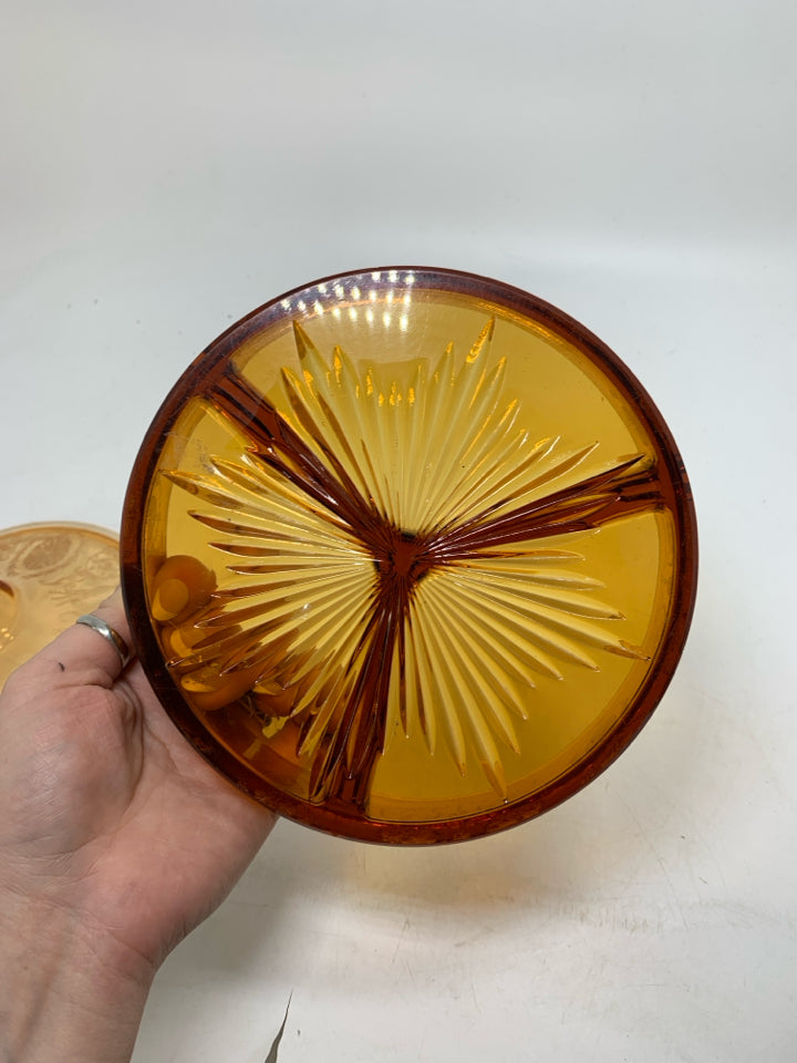 VTG DARK ORANGE DIVIDED DEPRESSION GLASS CANDY DISH.