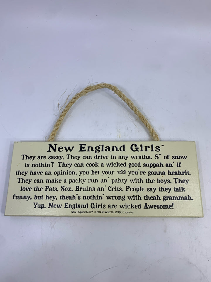 NEW ENGLAND GIRLS WOOD BLOCK SIGN.