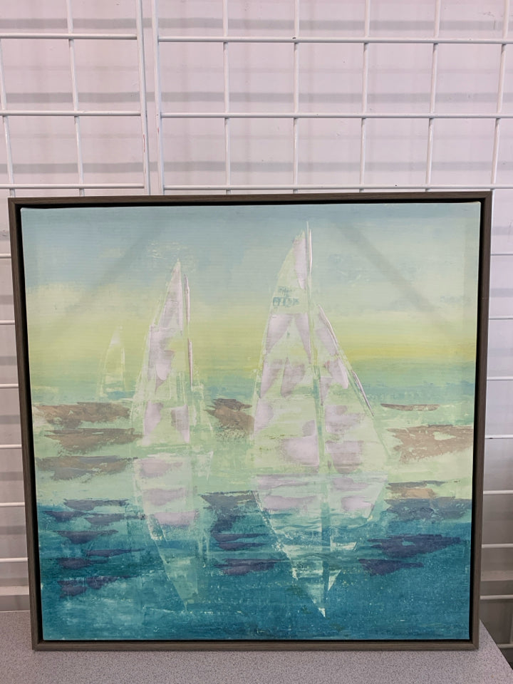 ABSTRACT OCEAN REFLECTION CANVAS IN WOOD FRAME.
