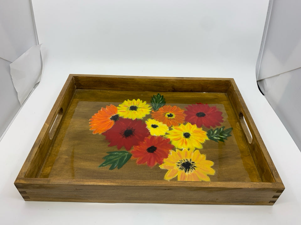 VTG FLORAL WOOD TRAY.