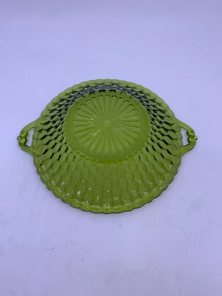 VTG GREEN HONEYCOMB PATTERN WITH HANDLES.