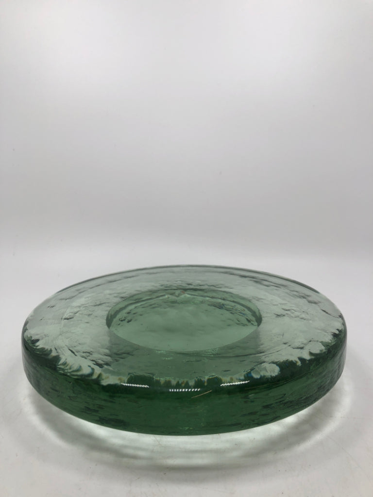 HEAVY GREEN GLASS CANDLE PLATE.