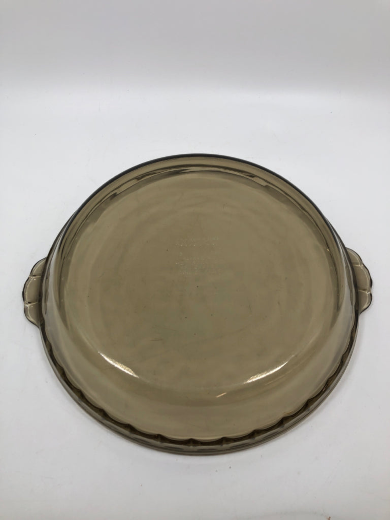 PIE PLATE AMBER TINTED GLASS.