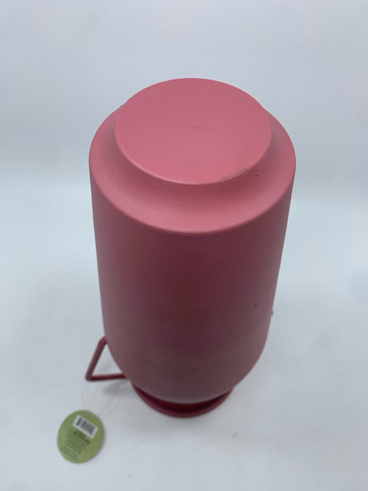 NWT MATTE PINK METAL VASE W/HANDLES.