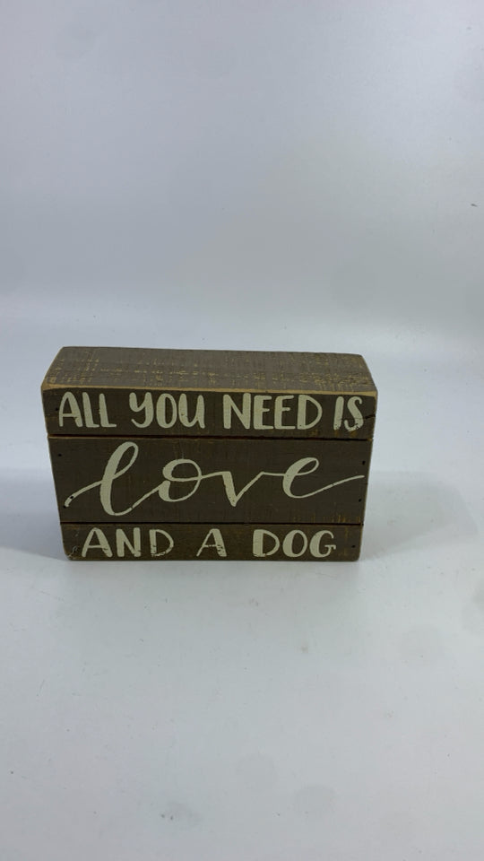 ALL YOU NEED IS LOVE AND A DOG BLOCK DECOR.