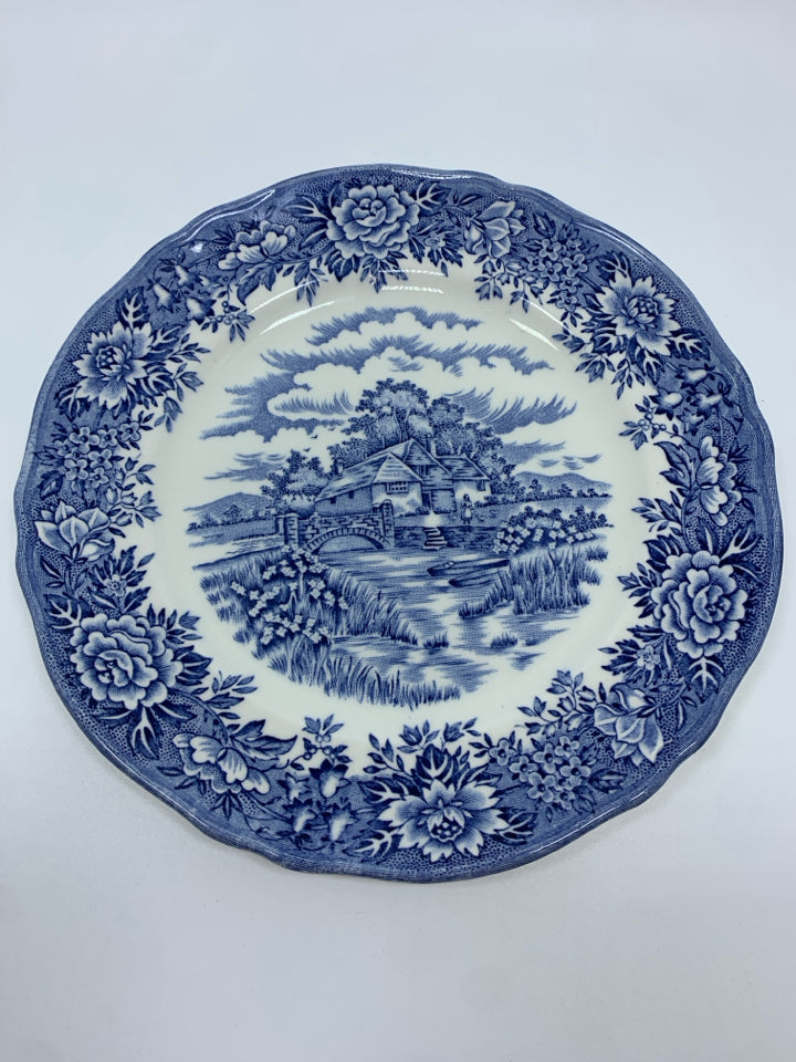 4 VTG ENGLISH VILLAGE BLUE SALAD PLATES.