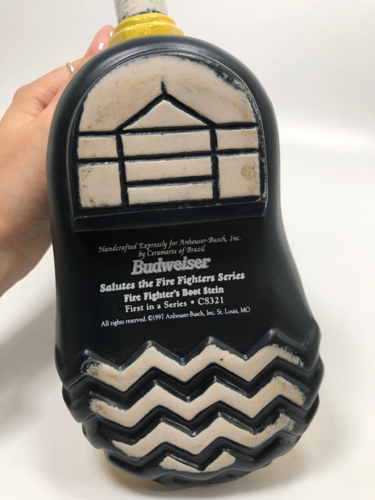 BUDWEISER FIREFIGHTER BOOT BEER STEIN.