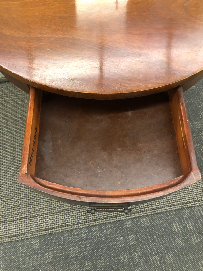 WOODED ROUND TABLE W SMALL DRAWER.