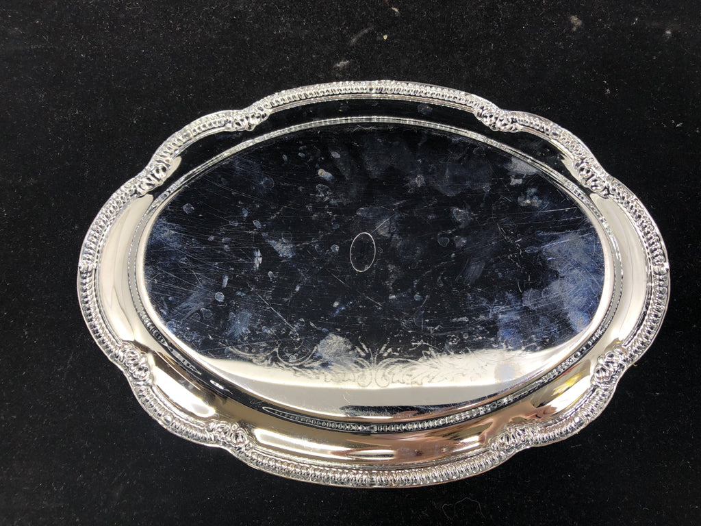 ETCHED SILVER OVAL TRAY.