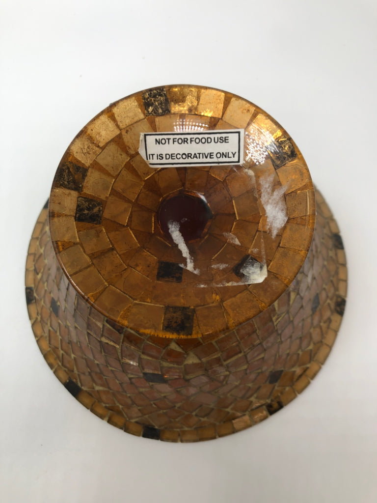 GOLD MOSAIC TILE FOOTED BOWL.
