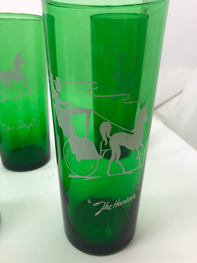8 VTG "GAY NINETIES" FOREST GREEN TUMBLERS.