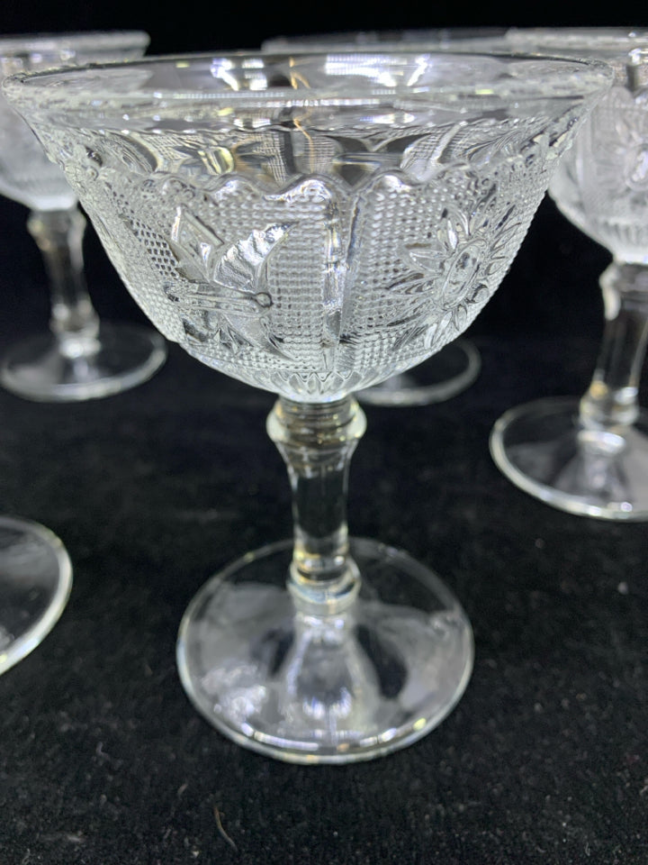 6 VTG CUT GLASS SANDWICH PATTERN CORDIAL GLASSES.