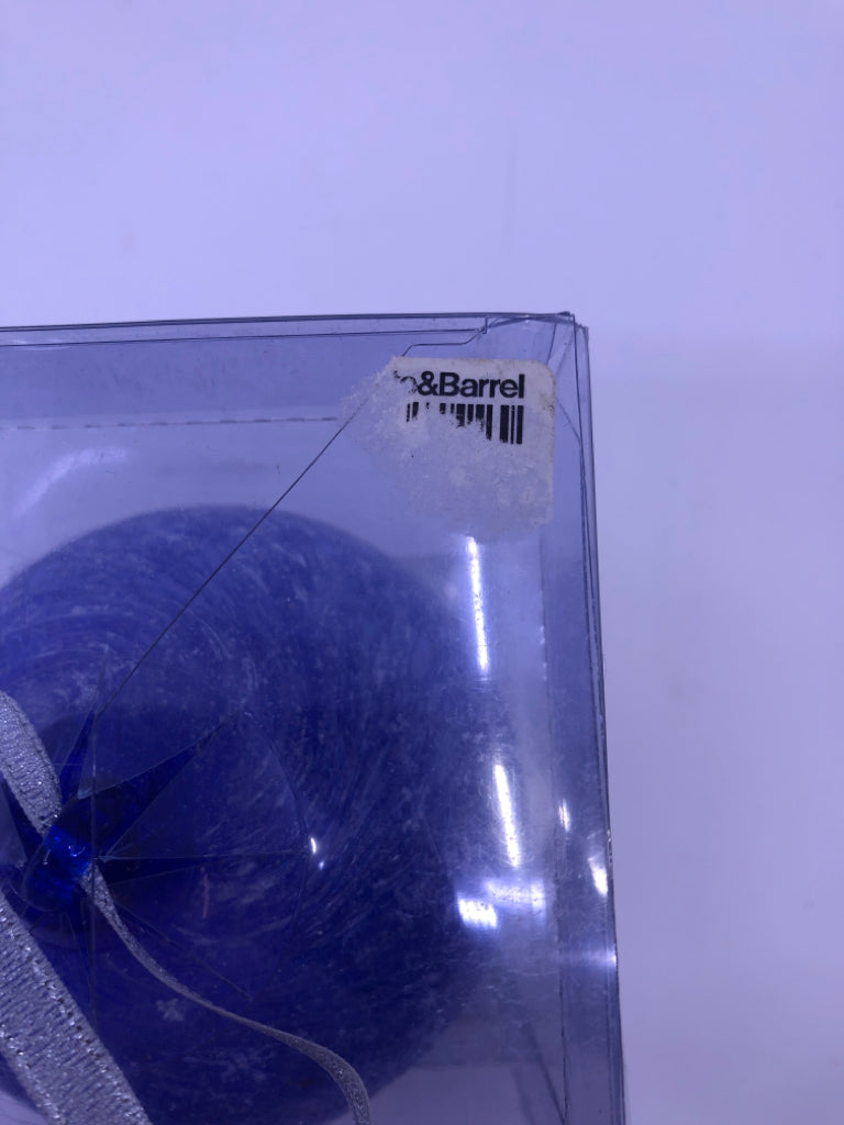 BLUE BLOWN GLASS BULB ORNAMENT-NIB.