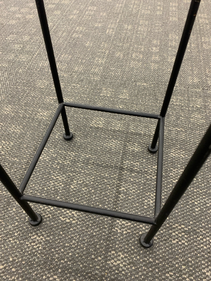 BLACK METAL PLANT STAND W/FLORAL DECOR.