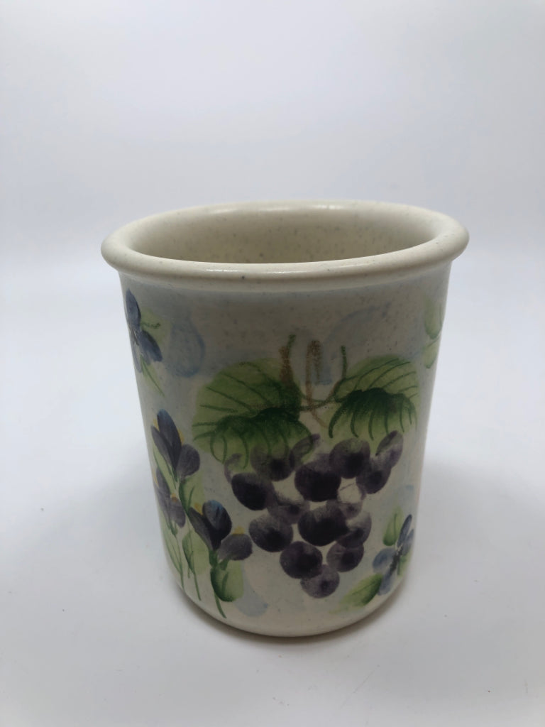 HANDPAINTED MUG W/FLOWERS & FRUIT.