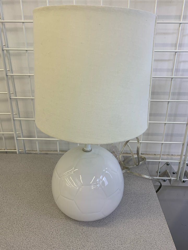 SOCCER BALL LAMP W/WHITE SHADE.