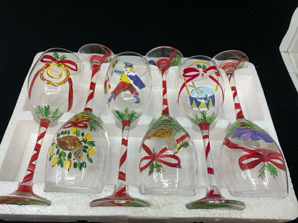12 DAYS OF XMAS WINE GOBLETS-IN BOX.