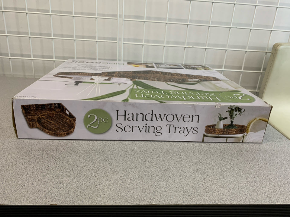 NIB 2PC HAND-WOVEN SERVING TRAY.