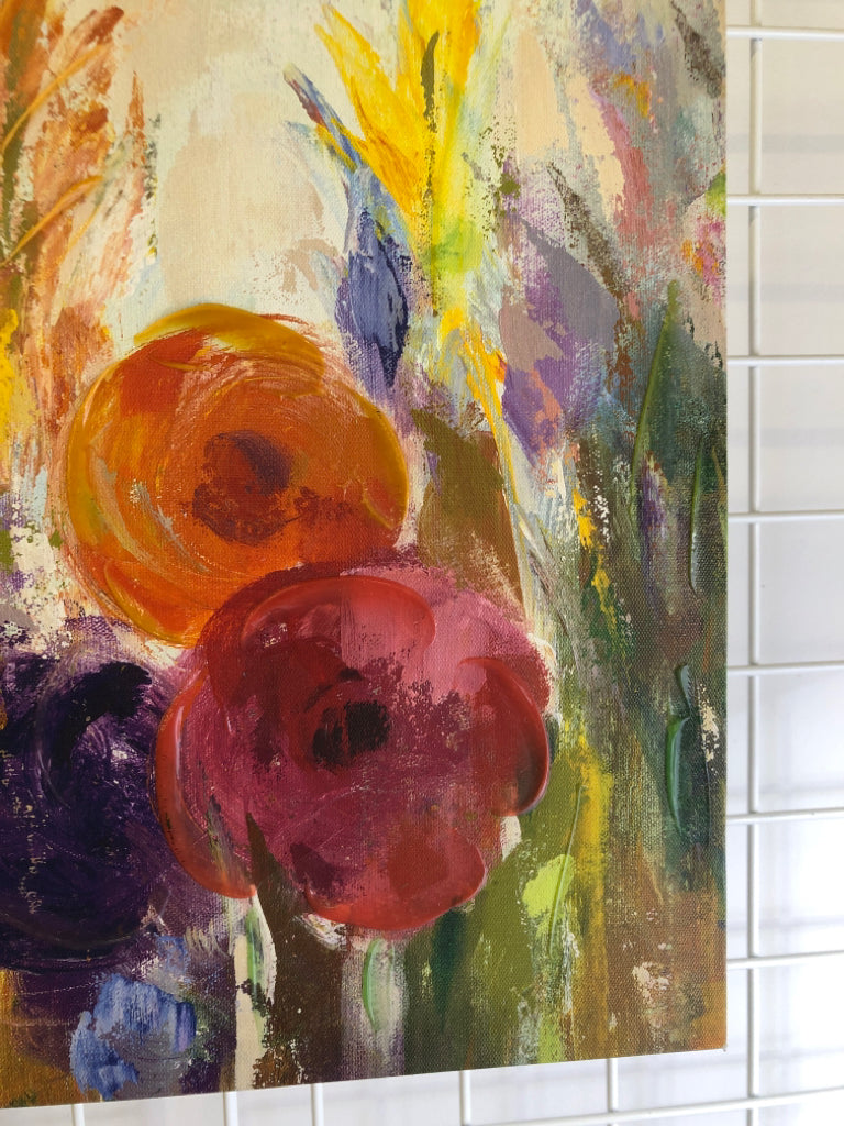 COLORFUL TEXTURED ASSORTED FLOWERS WALL CANVAS.