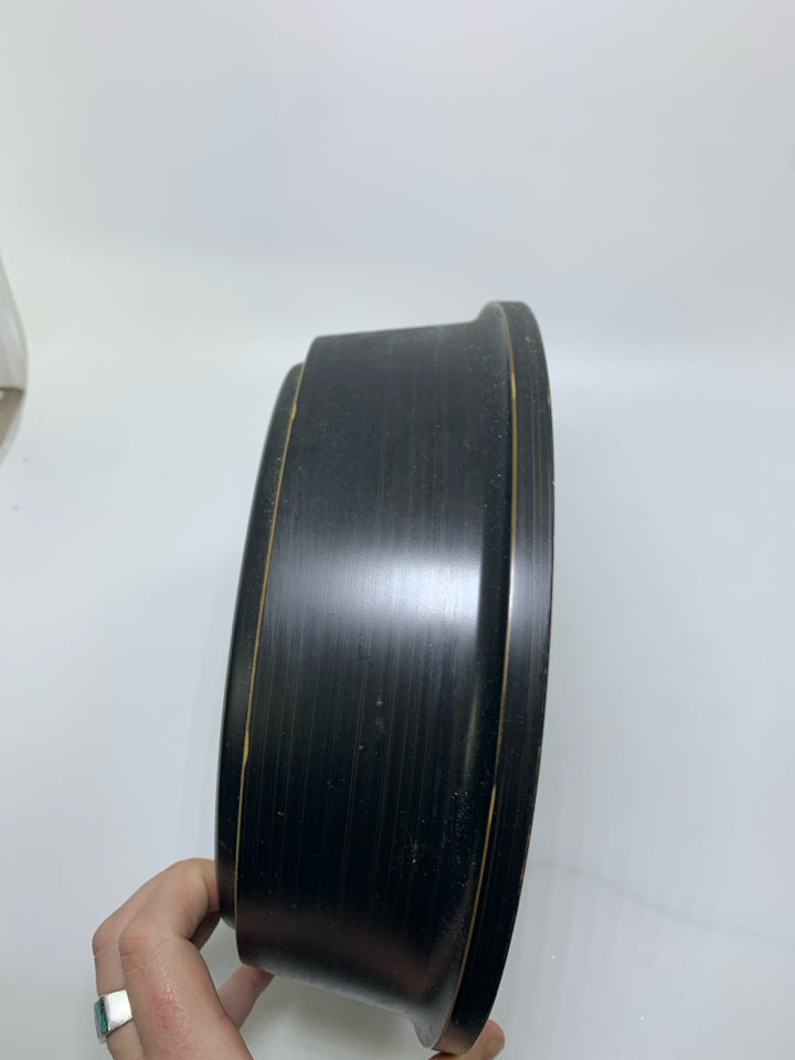THICK BLACK PLASTIC WALL CLOCK.